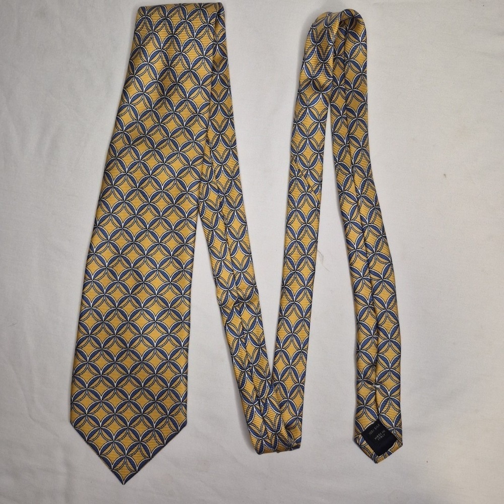 Jos. A. Bank Mens Repp Tie‎ Yellow Blue Geometric Design Silk Italy XL Necktie - Picture 2 of 7